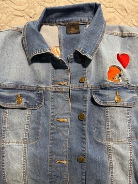 Denim Jacket with Red & Orange Heart Patch